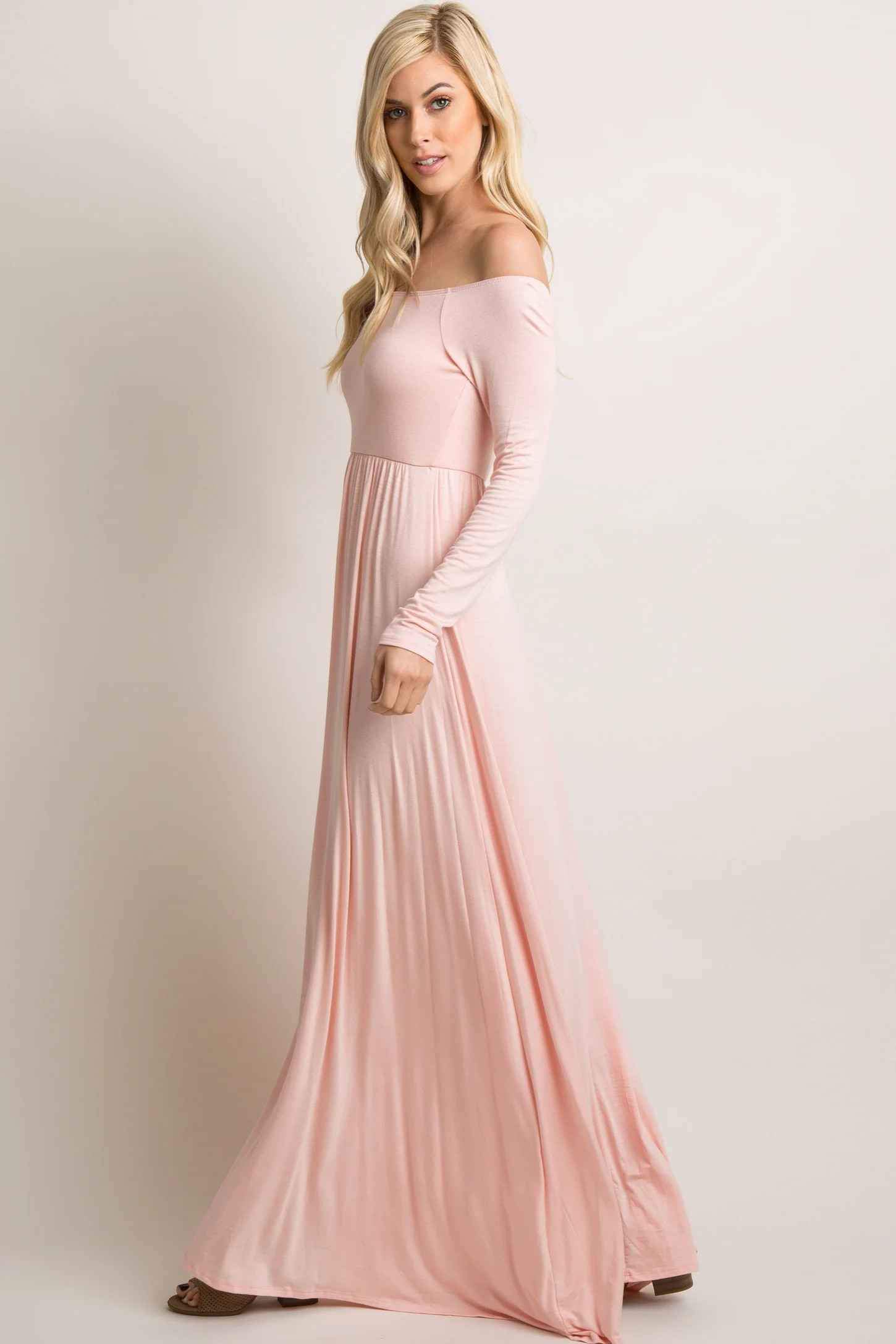 PinkBlush Petite Pink Solid Off Shoulder Maxi Dress | PinkBlush Maternity