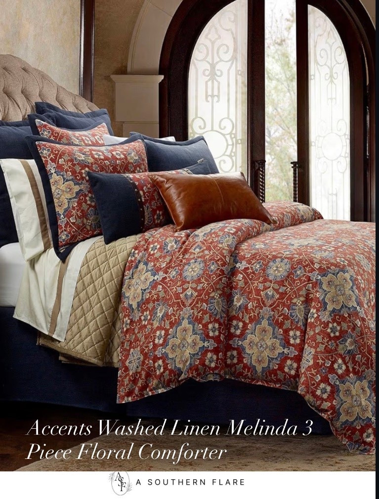 Accents Washed Linen Melinda 3 Piece Floral Comforter Set, King Size, Red Navy Blue Medallion Bedding, Classic Western Modern Rustic Lodge Style, Flower Linen Comforter with Pillow Shams

#LTKHome #LTKFindsUnder100 #LTKOver40