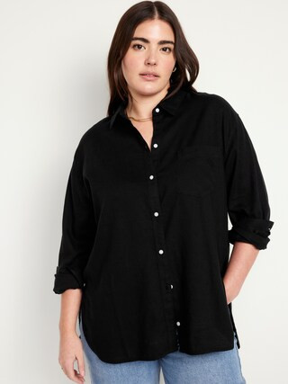 Linen-Blend Button-Down Boyfriend Shirt | Old Navy (US)