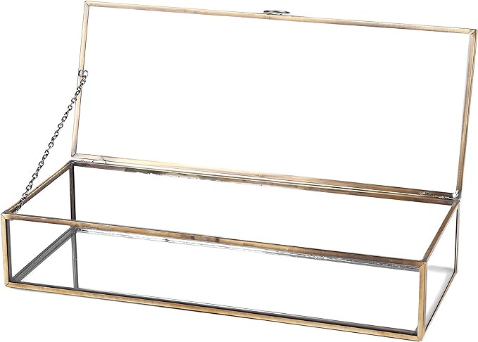 MyGift Glass Jewelry Box, Vintage Style Brass Metal & Clear Glass Mirrored Shadow Box Jewelry Dis... | Amazon (US)