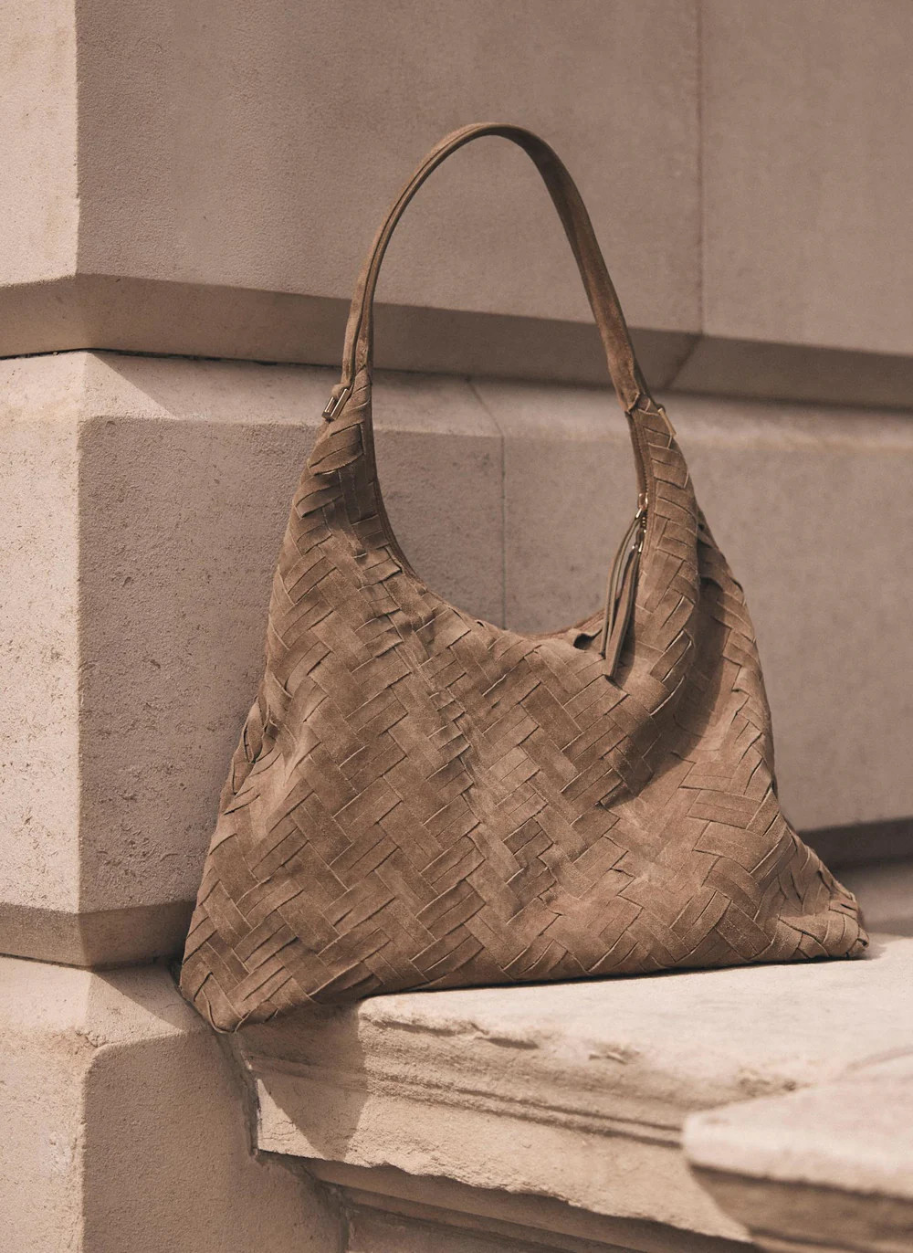 May Khaki Woven Suede Shoulder Bag | Mint Velvet