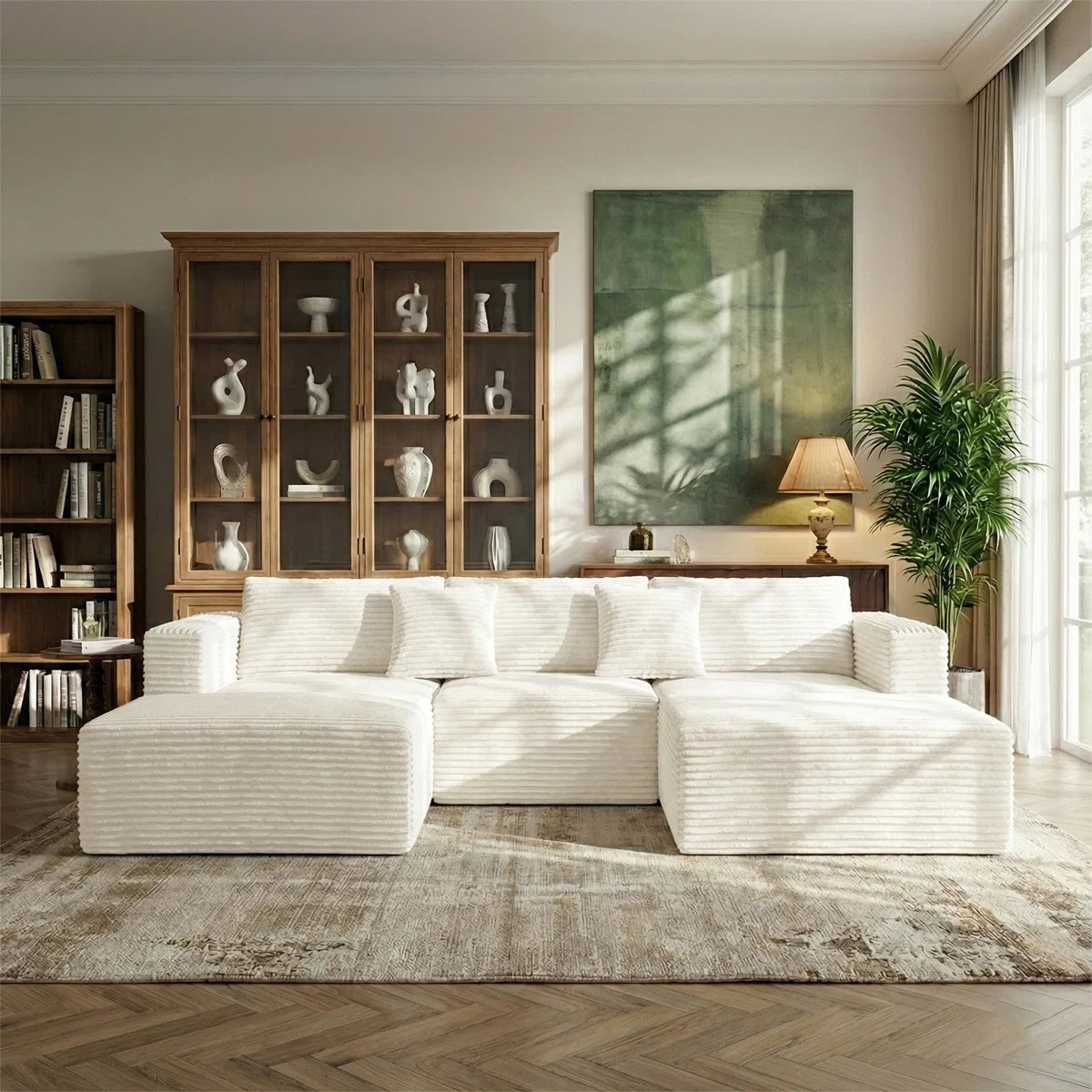 106" U/L Shaped Cloud Modular Sectional Sofa with 2 Ottomans,  Modern Minimalist Corduroy Upholst... | Wayfair North America