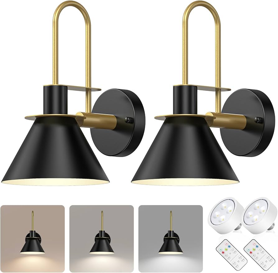 Battery Operated Wall Sconce, Battery Powered Sconces Wireless Sconces Set of 2 Wall Lights Dimma... | Amazon (US)