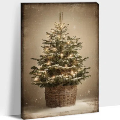 Christmas Tree Artwork - Vintage Christmas Pictures Wall Decor, Winter Snow Tree Canvas Wall Art for Living Room, Holiday Prints Tree Painting for Hom | Wayfair North America