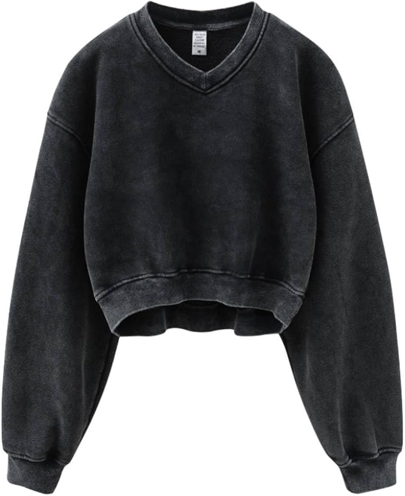Hatant Sweatshirt for Women Acid Wash Athletic Hoodie Heritage Fleece V-neck Long Sleeve Hoodie F... | Amazon (US)