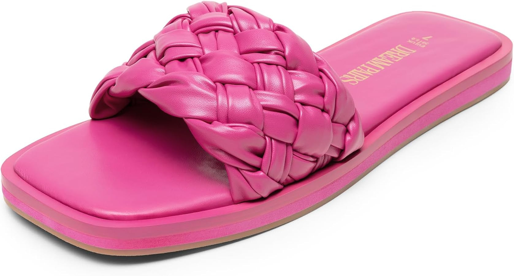 DREAM PAIRS Women's Square Open Toe Slide Sandals Cute Slip on Braided Strap Rhinestone Flat Sand... | Amazon (US)