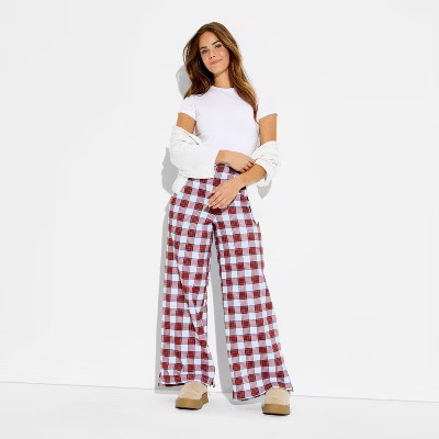 Women's Ground Plaid Graphic Pants - Red Gingham | Target