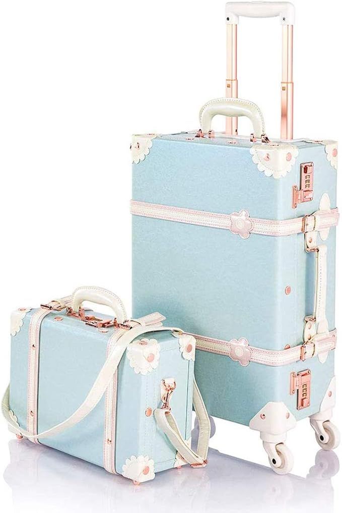 COTRUNKAGE 24 Inch Large Vintage Luggage Set 2 Pieces Rolling Suitcases for Women (13" & 24", Sky... | Amazon (US)