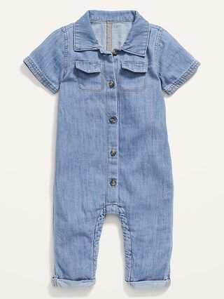 Unisex Jean Utility Button-Front Jumpsuit for Baby | Old Navy (US)