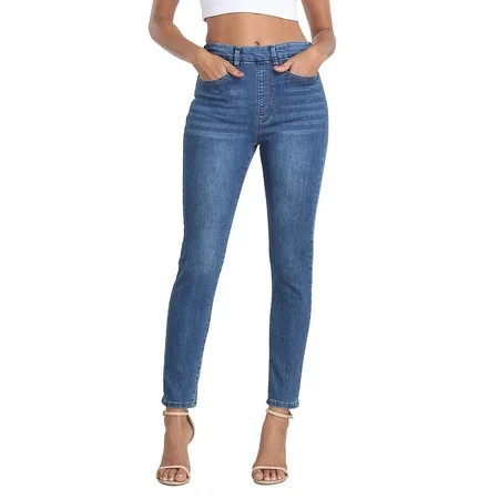 HDE Women's Pull On Skinny Jeans High Waisted Stretch Denim Jegging with Pockets Blue - L | Walmart (US)