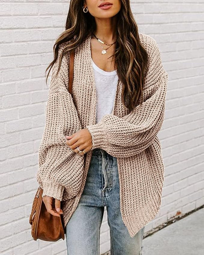 Maroway Women's Cardigan Open Front Long Sleeve Oversized Chunky Knit Sweater S-XXL | Amazon (US)