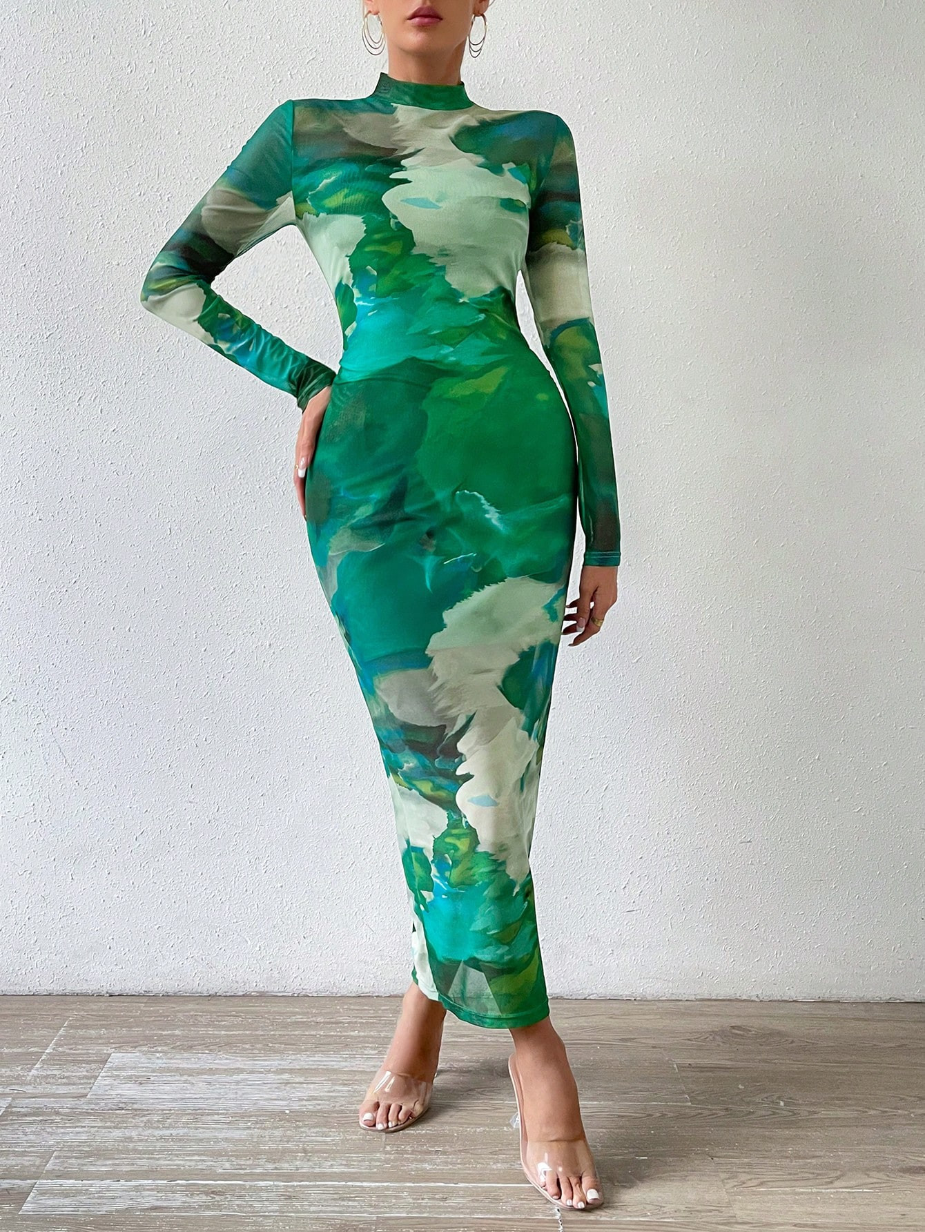 SHEIN BAE Tie Dye Mock Neck Bodycon Dress | SHEIN