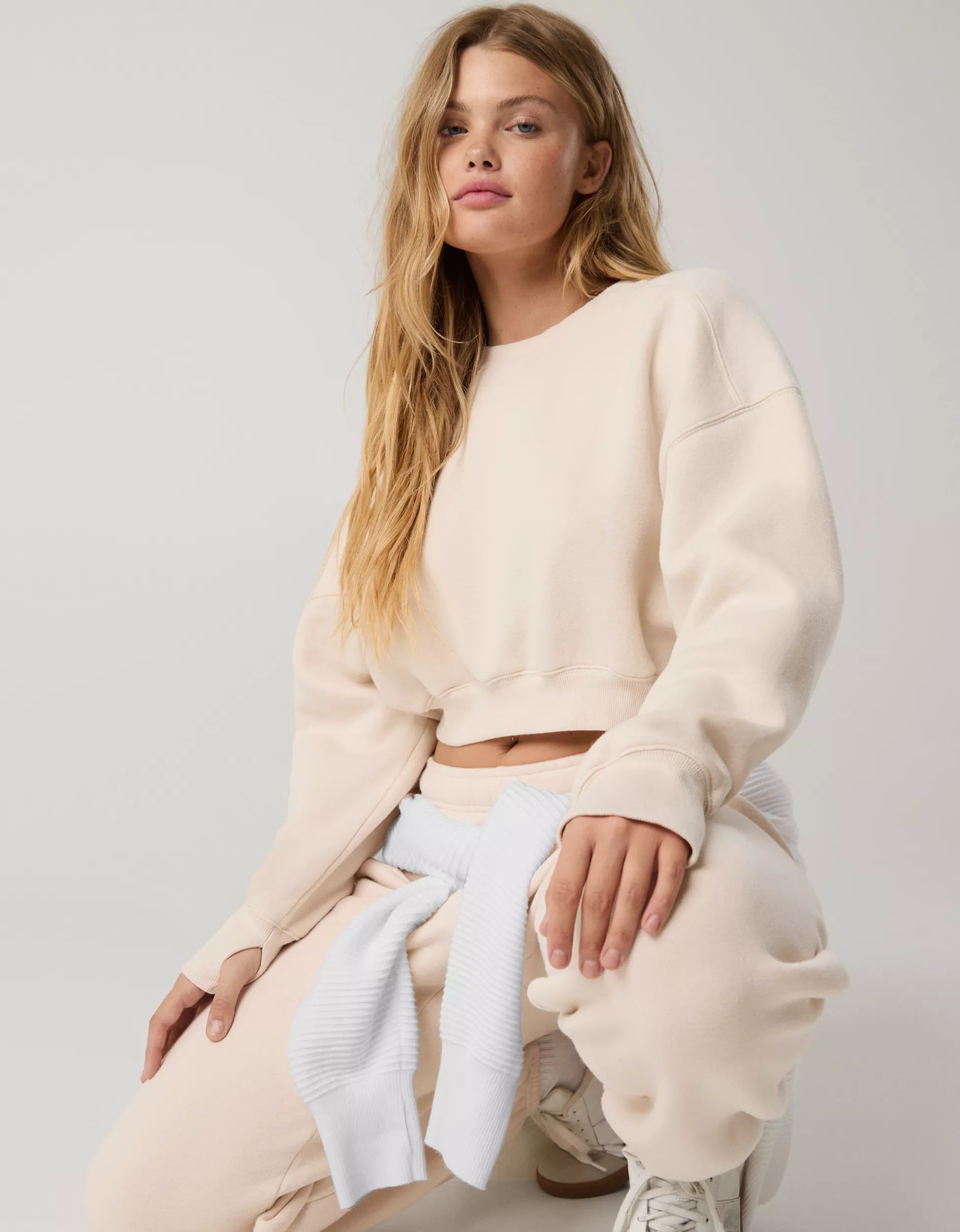 OFFLINE By Aerie Cloud Fleece Cropped Crewneck Sweatshirt | Aerie