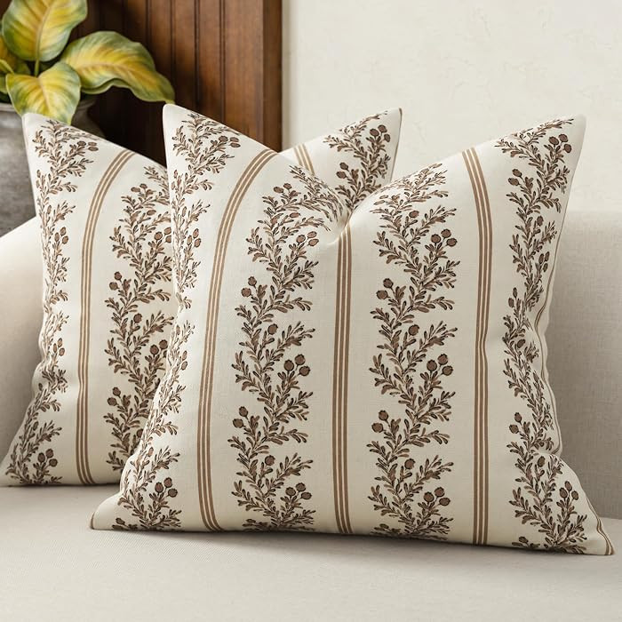 Vintage Throw Pillow Covers 18x18 Set of 2, Striped Floral Pillow Cover Botanical Patterned Decor... | Amazon (US)