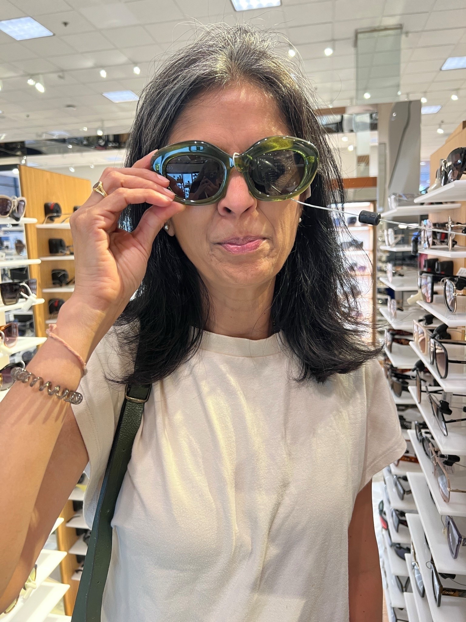 I love me some sunglasses—a lot like how I’m pretty much obsessed with shoes!

What I don’t love is how nice sunglasses get strapped in at the store level with a cord making it virtually impossible to try them on and successfully see what you look like. This this weird pic of me with these cute green Loewe’s

#loewe #sunglassess

#LTKSummerEdit #LTKSeasonal #LTKStyleTip