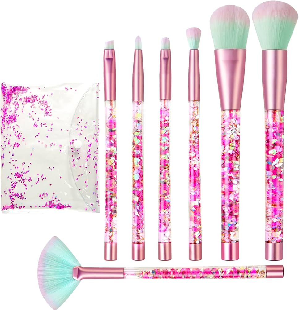 Makeup Brush Set Pink Glitter,Unicorn Foundation Sparkles Cute Fan Powder Blush Lip Highlight Eye... | Amazon (US)
