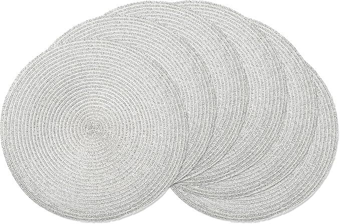 AHHFSMEI Round Braided Christmas Placemats 15 Inch Round Table Mats for Dining Tables Woven Heat ... | Amazon (US)