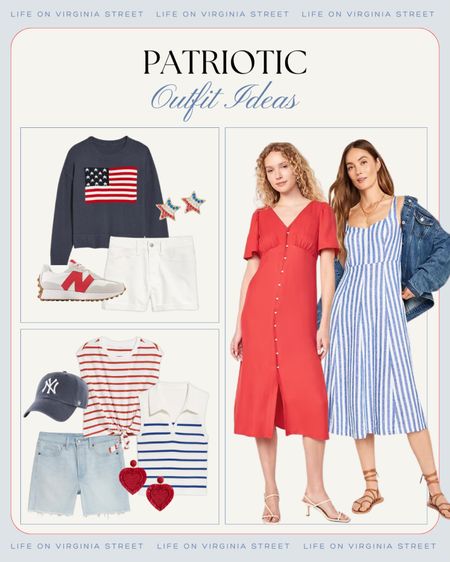 The cutest patriotic outfit ideas that are perfect for Memorial Day weekend or 4th of July outfits! Includes an American flag sweater, blue striped dress, red dress, striped tops, jeans shorts, Yankees hat, white and red new balance sneakers, denim jacket and more! 🇺🇸 
.
#ltkseasonal #ltkfindsunder50 #ltkfindsunder100 #ltkstyletip #ltkover40 #ltkshoecrush #ltkmidsize #ltksalealert

#LTKSeasonal #LTKFindsUnder50 #LTKSaleAlert