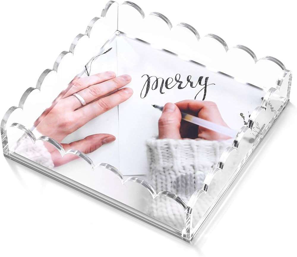 8×8 Inches Square Clear Acrylic Scalloped Tray with Magnetic Mat for Filling of Changeable Photo... | Amazon (US)