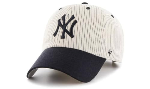 47 MLB New York Yankees Men's Brand Clean Up Cap Hat, Cream/Navy, One-Size Homerun Pinstripe | Amazon (US)