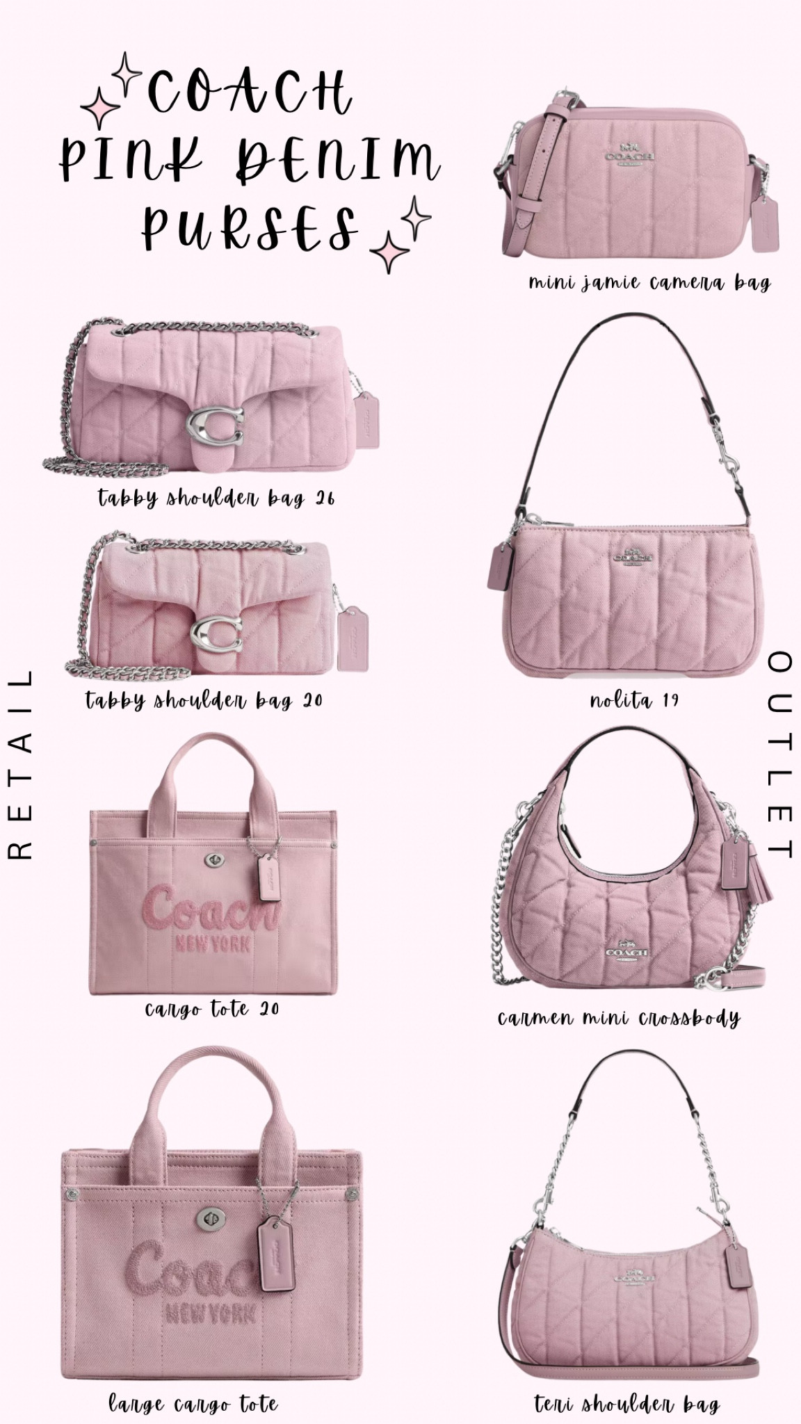 All of the ✨Pink Denim✨ purse options for the Coach Outlet and Coach Retail stores 🩷 

#LTKGiftGuide #LTKSummerEdit #LTKItBag