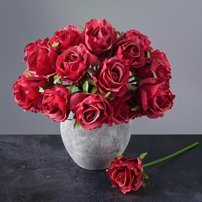 Ivydale 18pcs Red Roses Artificial Flowers, Fake Roses Silk Flowers with Stems Realistic Bouquet ... | Amazon (US)