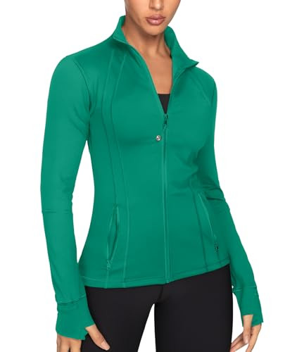 GYM RAINBOW Women's Lightweight Running Jackets Cottony-Soft 4-Way Stretch Zip up Slim Fit Workout Yoga Athletic Jacket(Cascadia Green,Small) | Amazon (US)
