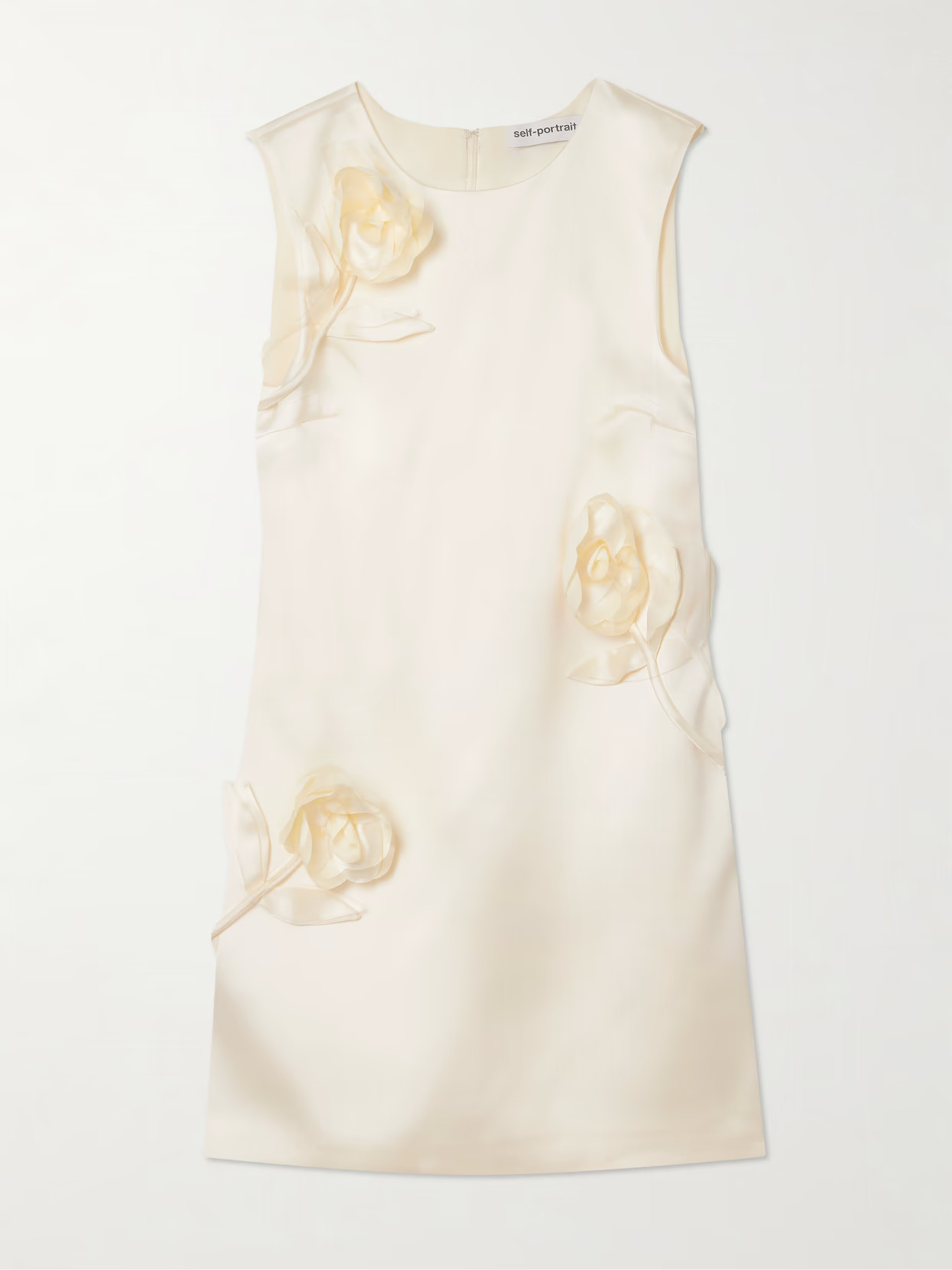 Self-Portrait - Appliquéd Satin Mini Dress - Cream | NET-A-PORTER (UK & EU)
