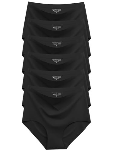 Womens Underwear Seamless High Waisted Briefs Silky Stretch No Show Breathable Full Coverage Ladies Panties 6 Pack (US, Alpha, XX-Large, Regular, Regular, Black 6) | Amazon (US)