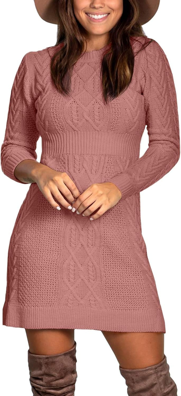 Maisolly Women's Knitted Crewneck Fit and Flare Sweater Dress | Amazon (US)