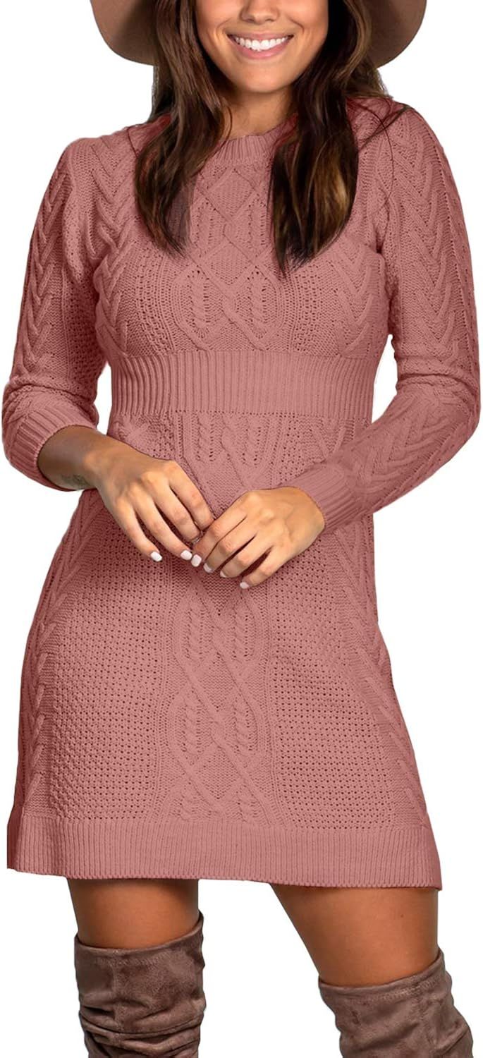 Maisolly Women's Knitted Crewneck Fit and Flare Sweater Dress | Amazon (US)
