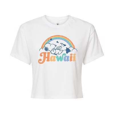 Women's Peanuts Hawaii Snoopy Cropped Graphic T-Shirt - White - Small | Target
