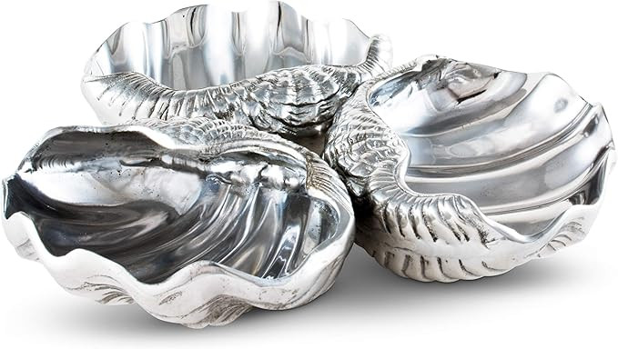 Arthur Court Designs Aluminum Clam Shell 3-Bowls Server 9 Diameter x 1.75 inch Tall | Amazon (US)