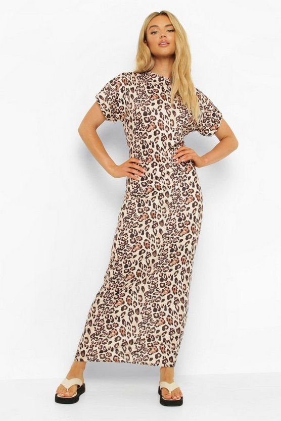 Leopard Print Short Sleeve Maxi Dress | Boohoo.com (US & CA)