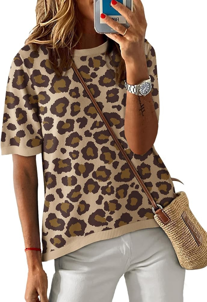 Dokotoo Womens Tops 2026 Casual Summer Crewneck Short Sleeve Striped Color Block Knit High Low Tr... | Amazon (US)