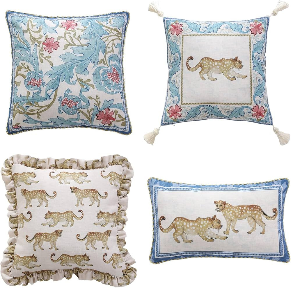 Designer Throw Pillow Covers for Couch,Vintage French Linen Pillows Cover with Cheetah Pattern an... | Amazon (US)