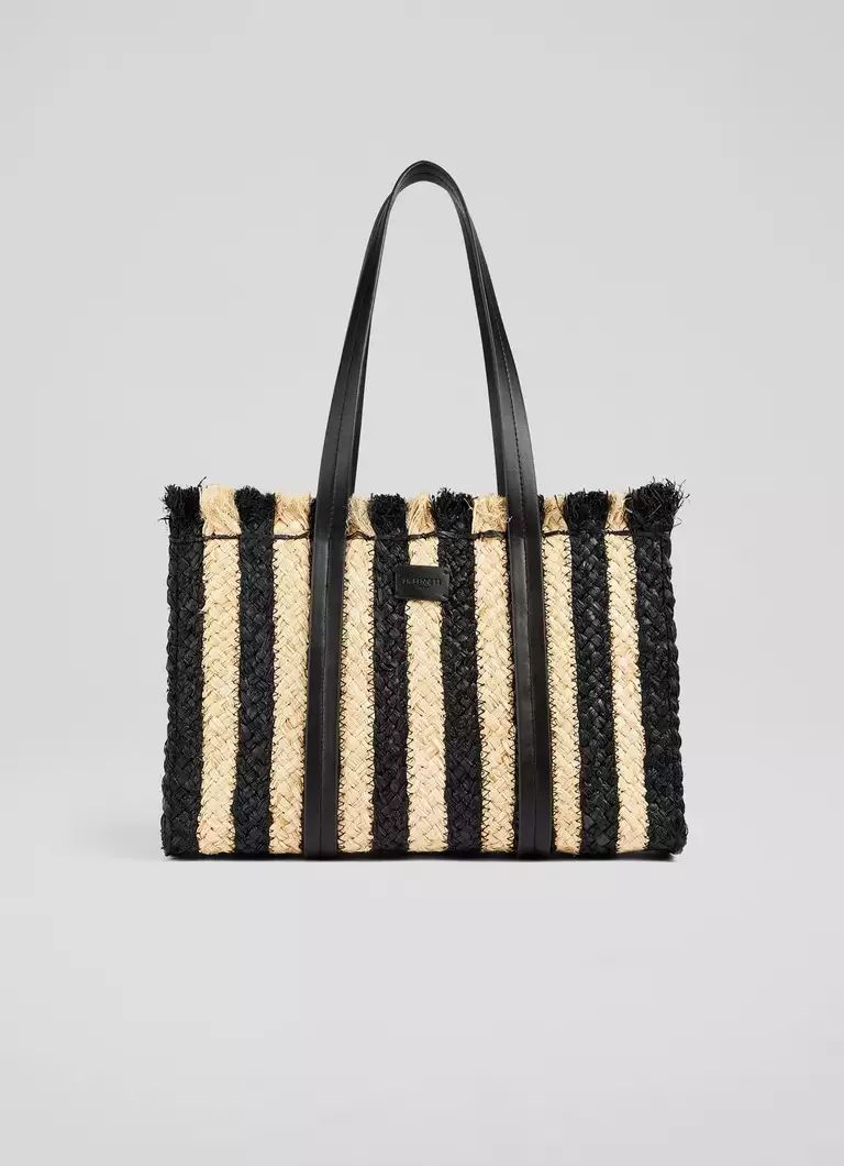 Nala Black And Natural Striped Raffia Tote Bag | L.K. Bennett (UK)