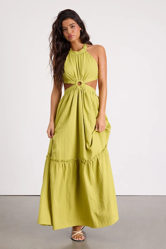 Island Vacay Chartreuse Tie-Back Maxi Dress | Lulus