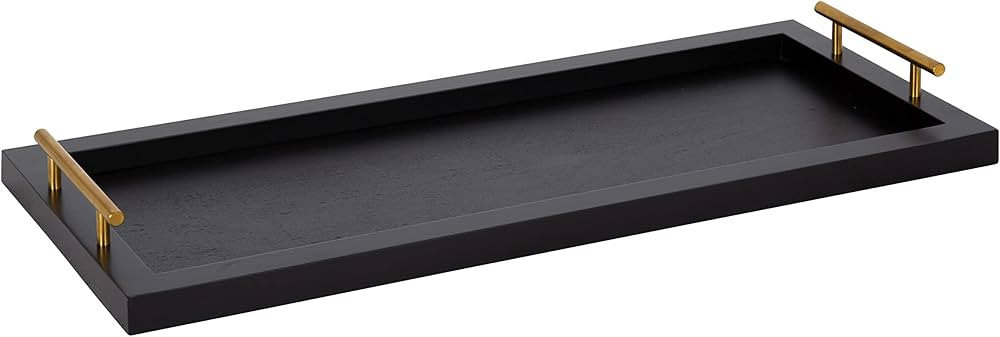 Kate and Laurel Halsey Narrow Rectangle Decorative Wooden Tray with Polished Metal Handles, 24 x ... | Amazon (US)