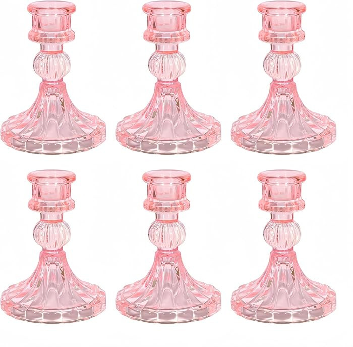 Glass Candlestick Holder,Striped Taper Candle Holders,Set of 6 Candle Stand for Table Centerpiece... | Amazon (US)