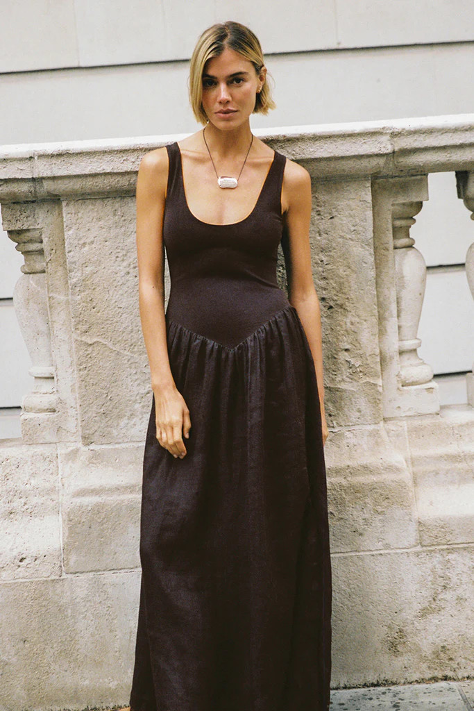 SKYLER BURNT CHOC HYBRID MIDI DRESS | DISSH