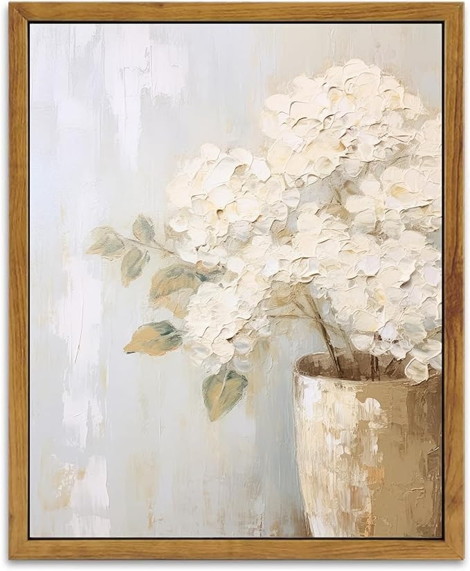 KBKBART Framed Wall Art Vintage, Farmhouse Decor White Hydrangeas Muted Vintage Floral Bathroom C... | Amazon (US)