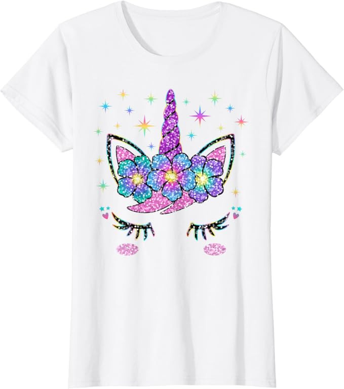Unicorn Costume Rainbow Face Girls T-Shirt | Amazon (US)