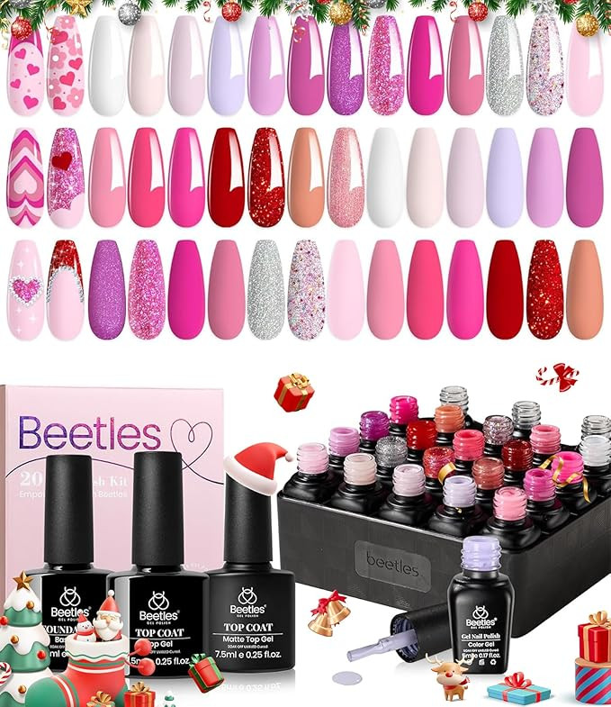 beetles Pink Gel Polish Set 20 Colors Hot Pink Alluring Sweetie Collection Nude Purple Glitter Re... | Amazon (US)