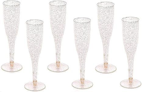 Gold Glitter Plastic Classicware Glass Like Champagne Wedding Parties Toasting Flutes (1 Box = Qu... | Amazon (US)