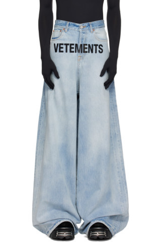 Blue Embroidered Baggy Jeans | SSENSE