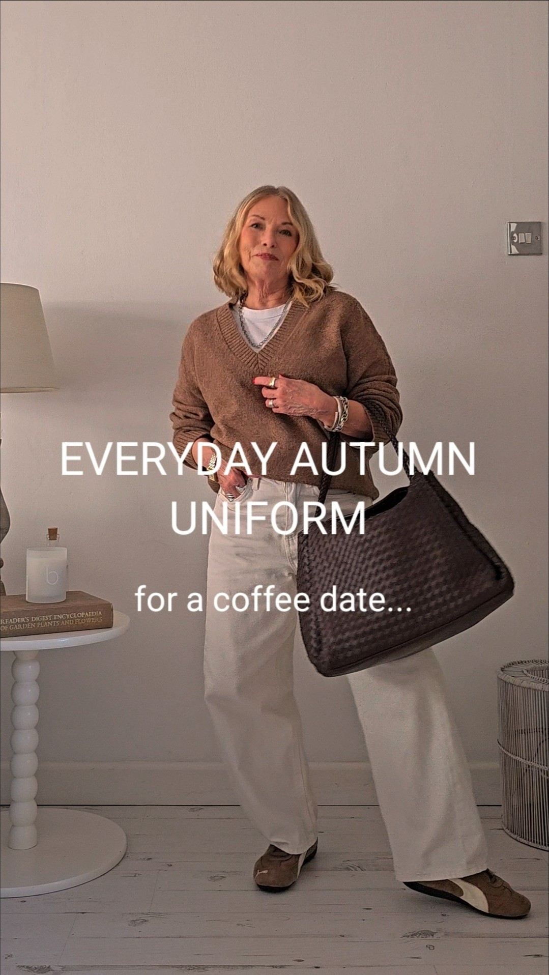 Early Autumn everyday uniform. Cream jeans caramel sweater, trainers and white tee

#LTKautumn #LTKuk #LTKover50style