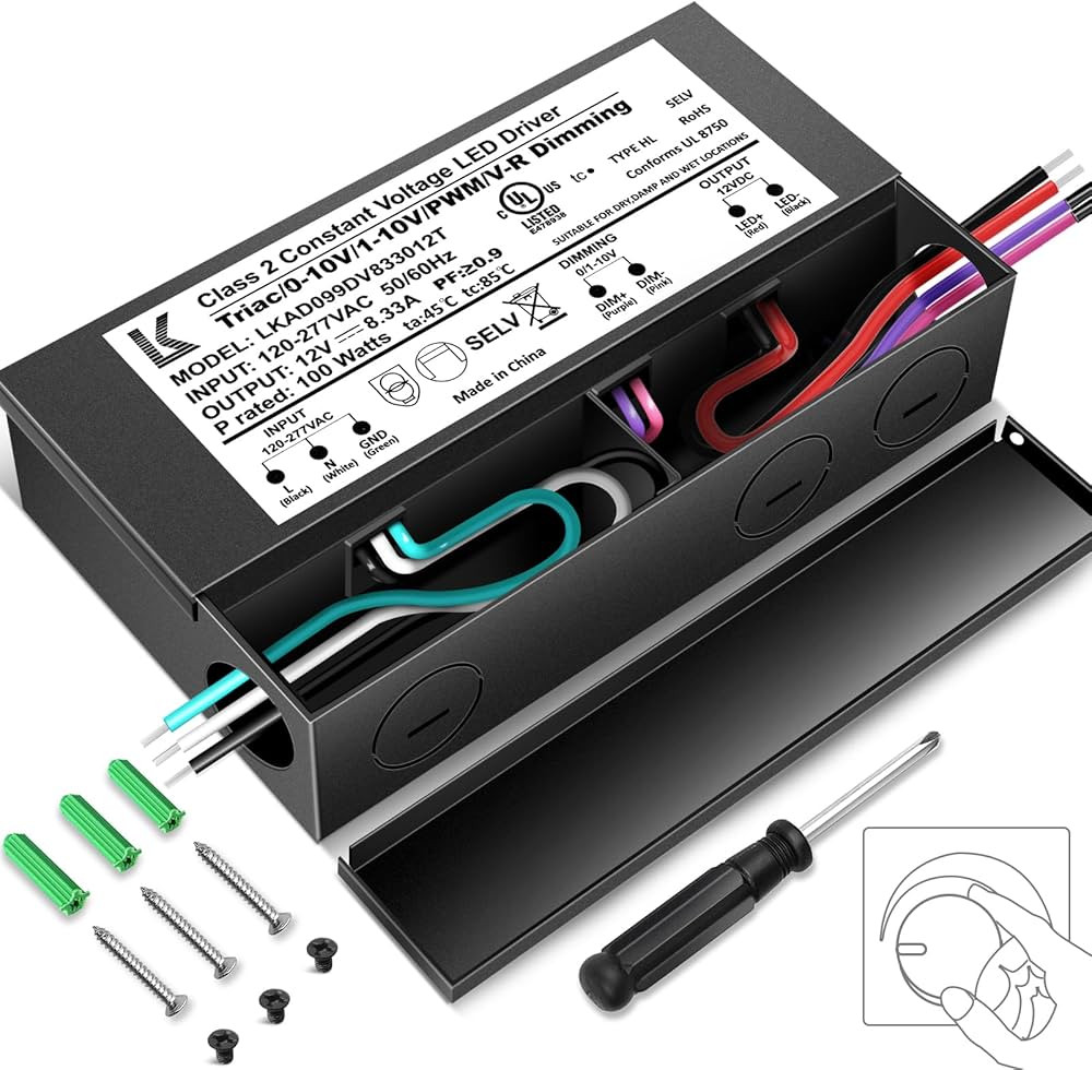 12V 100W Dimmable LED Driver, 5-in-1 Triac/ELV/MLV/0-10V/1-10V/PWM/V-R Dimming AC to DC Power Sup... | Amazon (US)