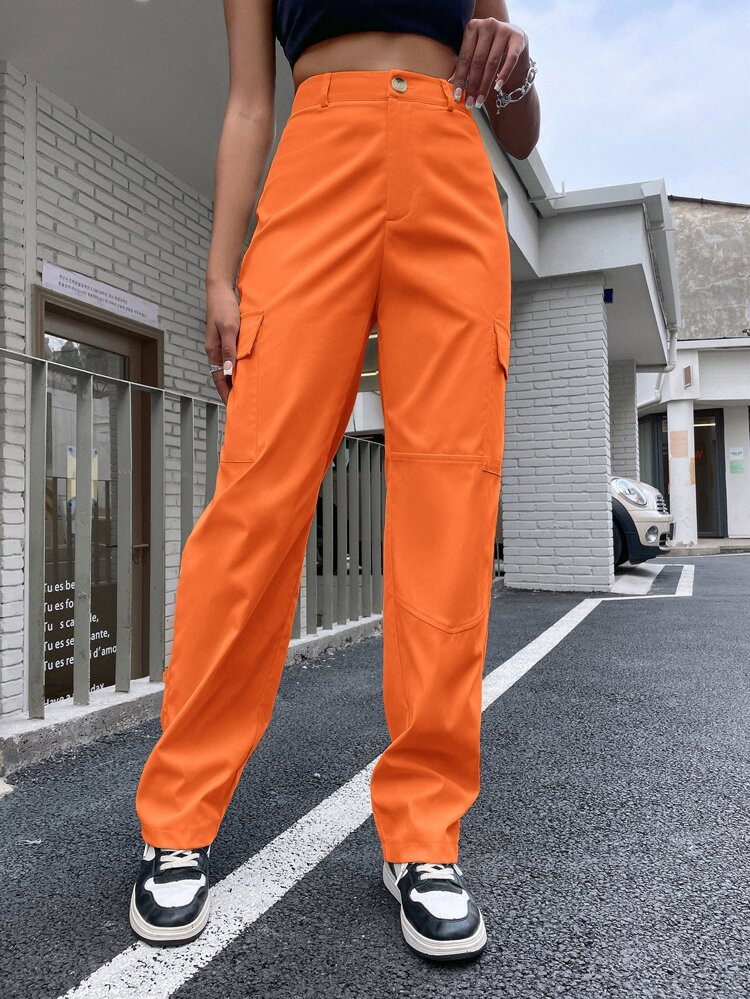 High Waist Flap Pocket Cargo Pants | SHEIN