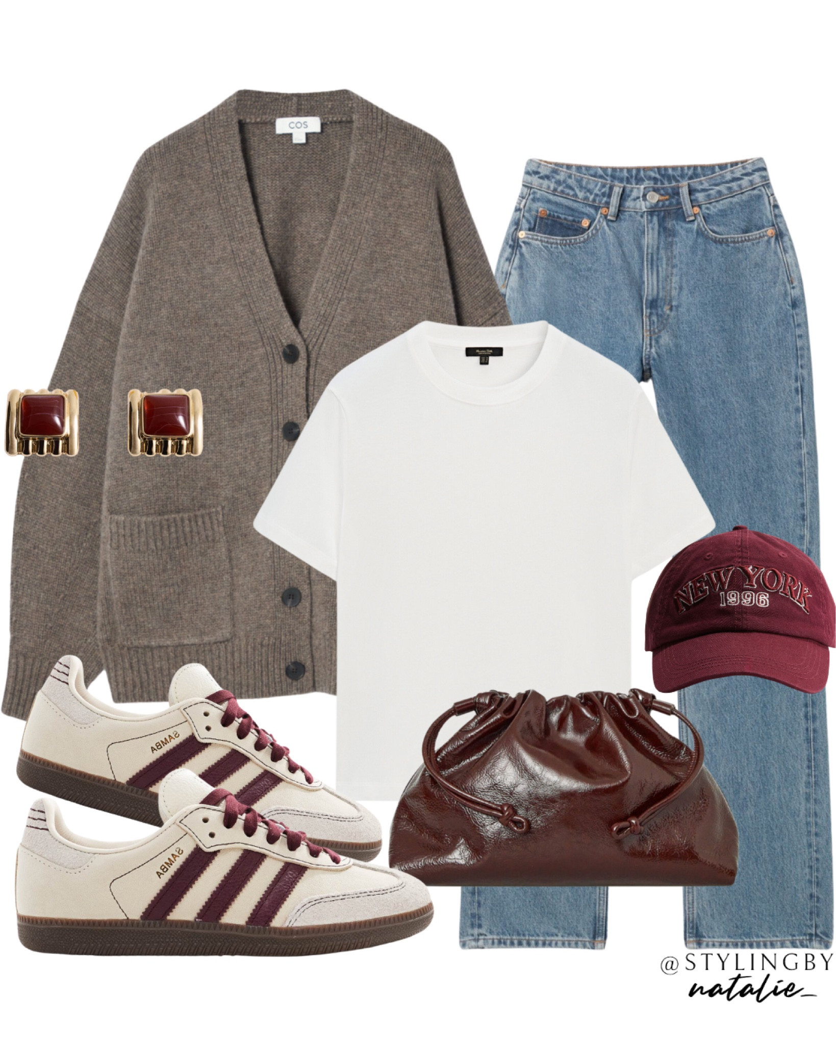Chunky cashmere cardigan, white T-shirt, high straight leg jeans, adidas samba trainers, burgundy bag and baseball cap. Autumn outfit, knitwear, casual, everyday, trendy style, fall wear

#LTKautumn #LTKeurope #LTKstyletip